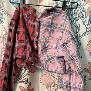 ROMWE red/pink cropped flannel